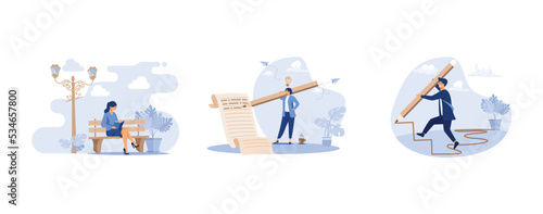 Woman sitting on bench and reading book, Content writer, blogger, bullet journalist or publishing editor concept, Business development successful, strategy to reach business target or career path achi