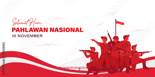 Hari Pahlawan Nasional day vector illustration banner background with soldier war for freedom