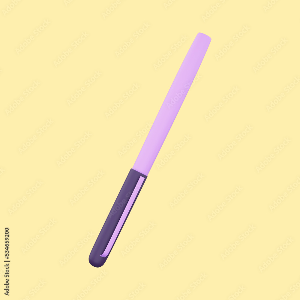 Isolated Purple Pen 3D Rendering Icon Against Yellow Background. Isolated Purple Pen 3D Rendering Icon Against Yellow Background.