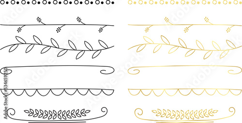 Vector of Hand Drawn Simple Divider Lines and Borders with Gold Color, Ornamental Decorative Frame