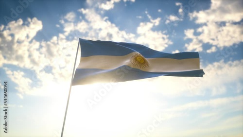 Drapeau 3D de l'Argentine flottant au vent devant un ciel bleu