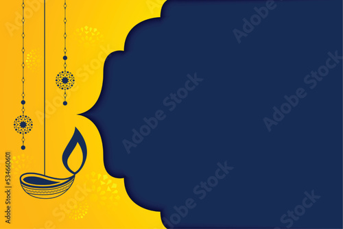 happy diwali banner with hanging diya or lamp and text space