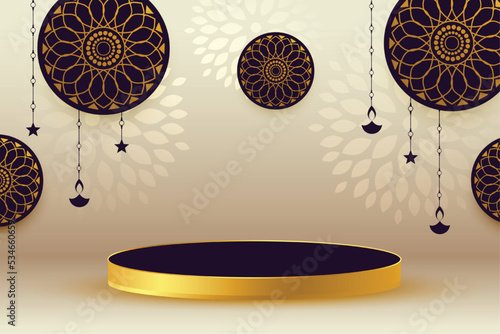 traditional deepavali banner with 3d podium design