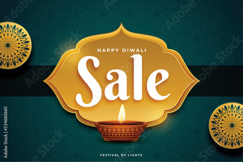 premium happy diwali sale banner with lamp or diya design