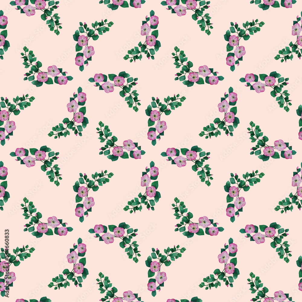 pattern with watercolor wild flowes