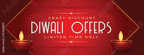happy diwali festival discount and offer banner with diya design