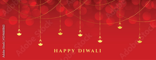 happy diwali occasion shiny banner with lantern design