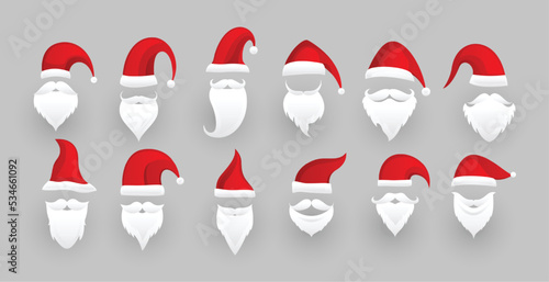 pack of santa claus hats and beard in different design