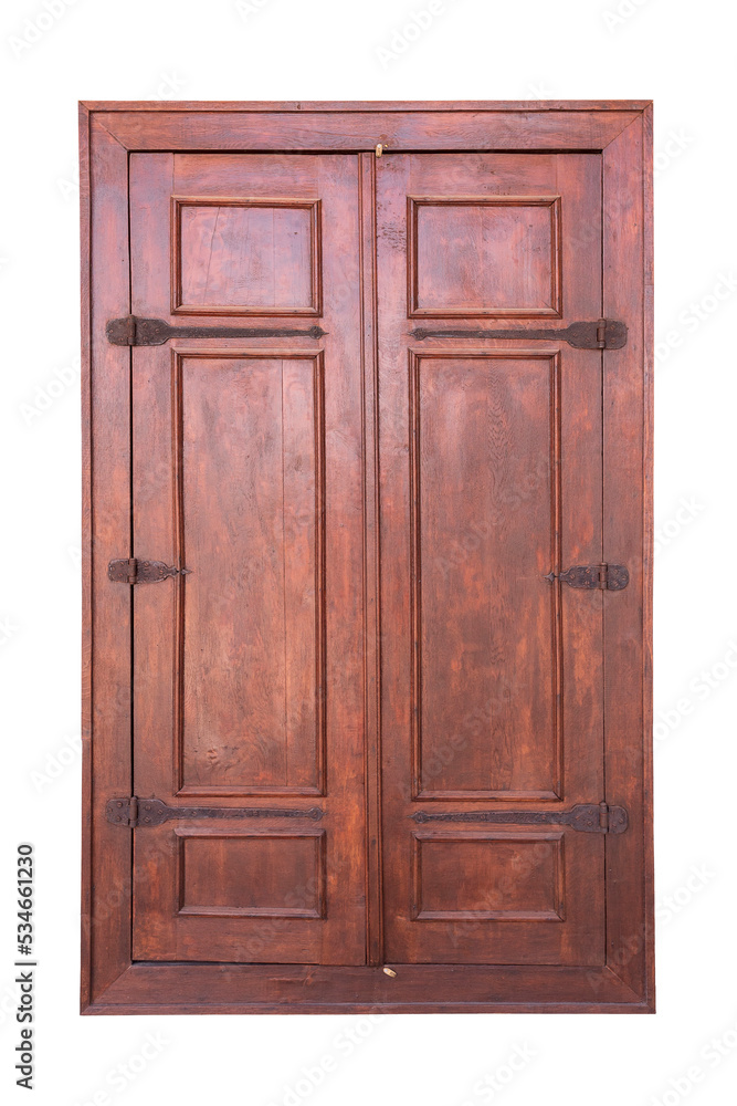 red brown timber wood door isolated on white background