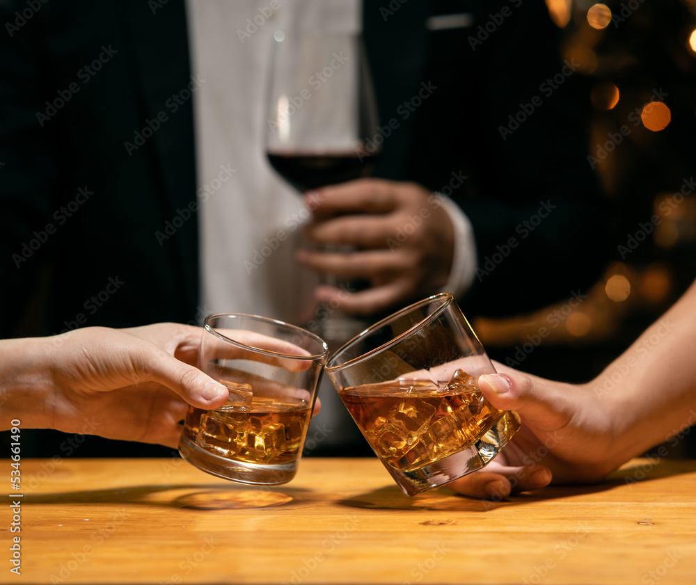 Celebrate whiskey on a friendly party in restaurant Celebrate whiskey on a friendly party in restaurant