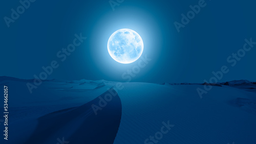 Beautiful sand dunes in the Sahara desert with super blue full moon - Sahara, Morocco "Elements of this image furnished by NASA"