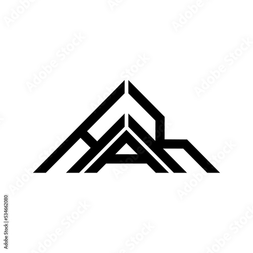 HAK letter logo creative design with vector graphic, HAK simple and modern logo in triangle shape. © MdAminul