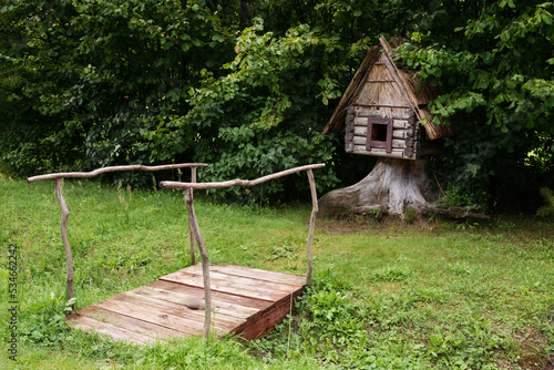 Park near catholic Church of St. Anne in the village of Mosar, Belarus photo