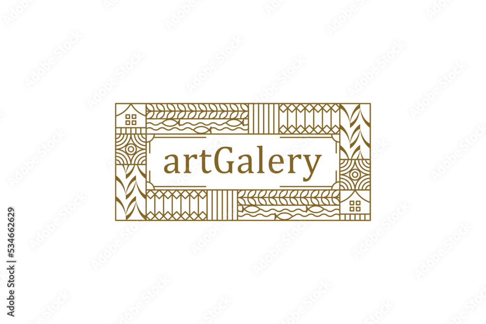 Art galery frame border pattern logo design luxury gold line style Art galery frame border pattern logo design luxury gold line style
