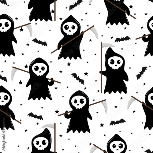 Scary Halloween characters and monsters. Ghost, zombie, bats, werewolf and death isolated on white background.