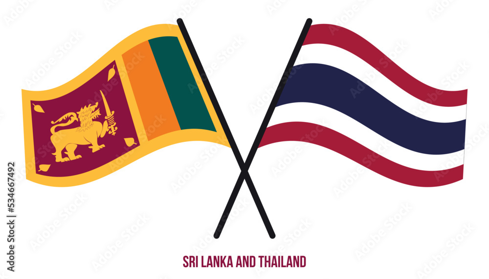 Sri Lanka and Thailand Flags Crossed And Waving Flat Style. Official Proportion. Correct Colors.