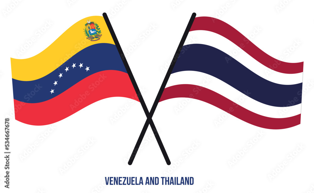 Venezuela and Thailand Flags Crossed And Waving Flat Style. Official Proportion. Correct Colors.