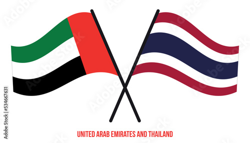 United Arab Emirates and Thailand Flags Crossed And Waving Flat Style. Official Proportion.