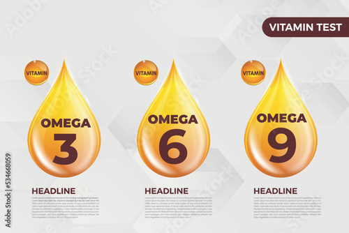 Omega3, Omega6, Omega9 Vitamin icon Vector illustration oil fish omega

