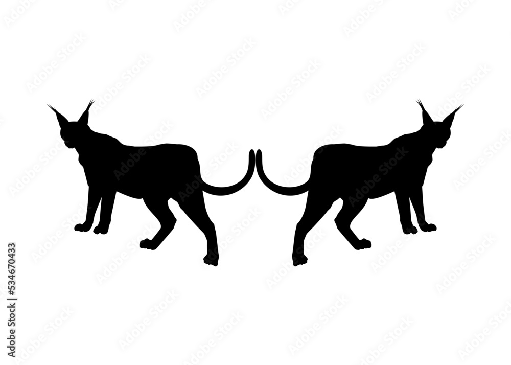 Pair of the Caracal Cat Silhouette for Logo, Pictogram, Website or Graphic Design Element. Vector Illustration Pair of the Caracal Cat Silhouette for Logo, Pictogram, Website or Graphic Design Element. Vector Illustration