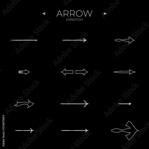 Simple set of arrow icons. Line icons collection. Arrow basic UI elements. To use in web and mobile UI. Vector