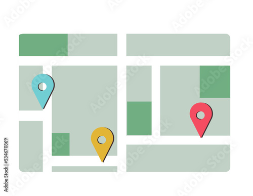 地図と目的地。マップピン。ベクターイラスト