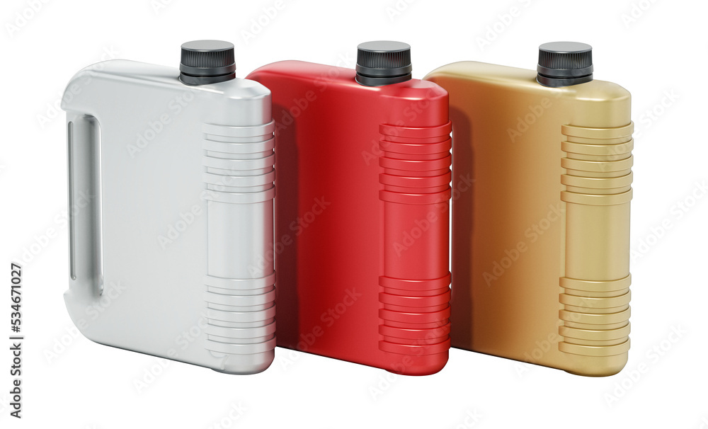 Motor oil cans on transparent background. 3D illustration Motor oil cans on transparent background. 3D illustration