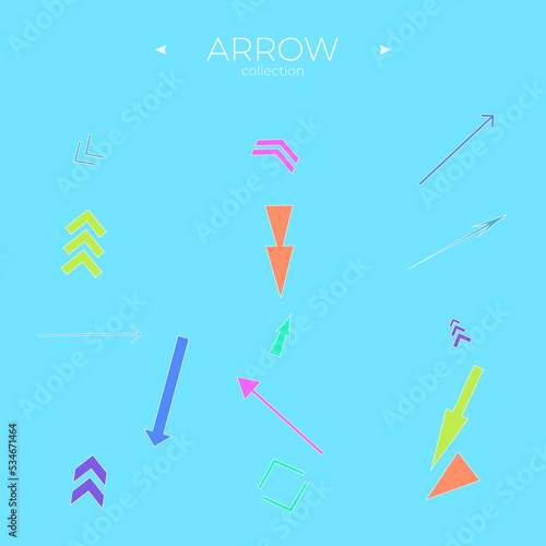 Colorful arrows. Arrows colorful set. Arrow logo concept. Curly and wave orientation. Vector navigation