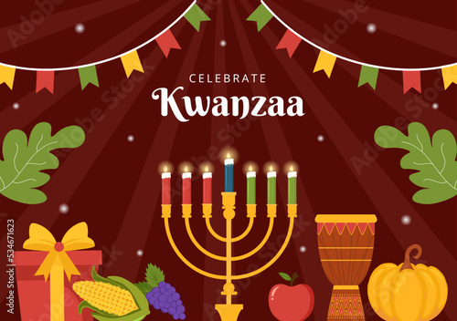 Happy Kwanzaa Holiday African Background Template Hand Drawn Cartoon Flat Illustration
