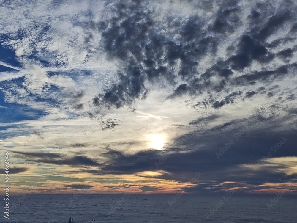 Fog on the plain of Friuli and a cloudy sky seen from Mount Bernadia Fog on the plain of Friuli and a cloudy sky seen from Mount Bernadia