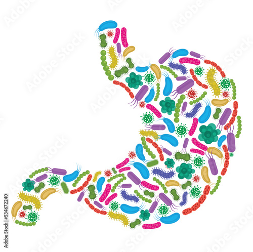 Stomach made of Bacteria isolated on white background. Vector illustration.