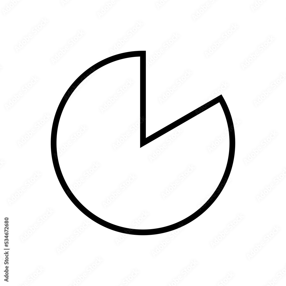 Pie chart, diagram. Black outlined divided circle, two thirds shape. Isolated png illustration