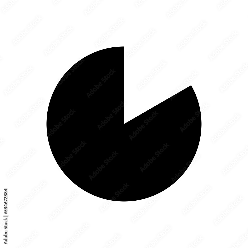 Pie chart, diagram. Black filled divided circle, two thirds shape