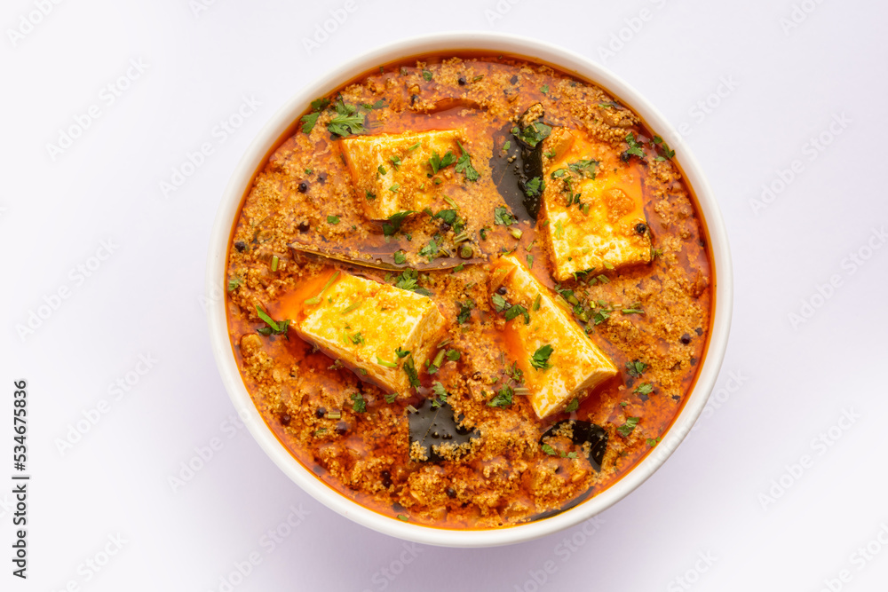 Paneer khus khus curry or cottage cheese posto masala made using poppy seeds, Indian recipe