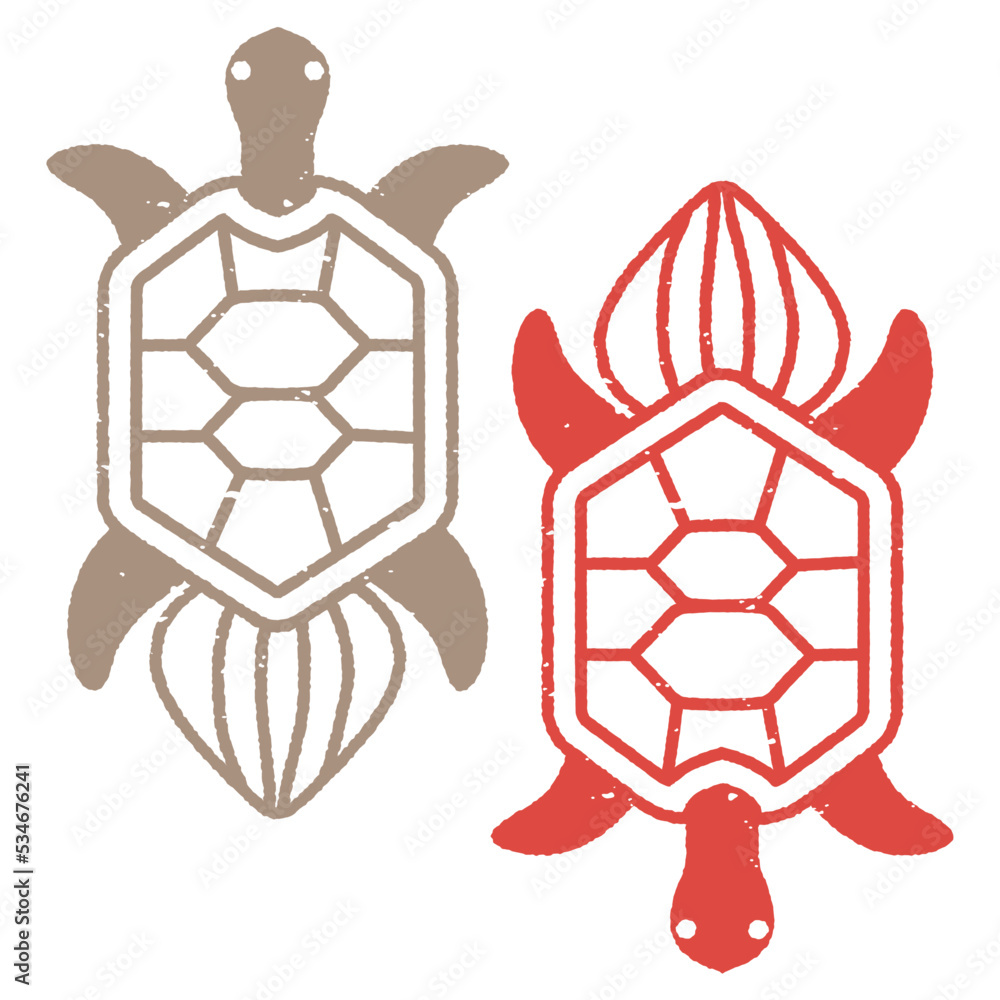 Fototapeta premium 和風版画スタンプ シンプルな亀 2色セット