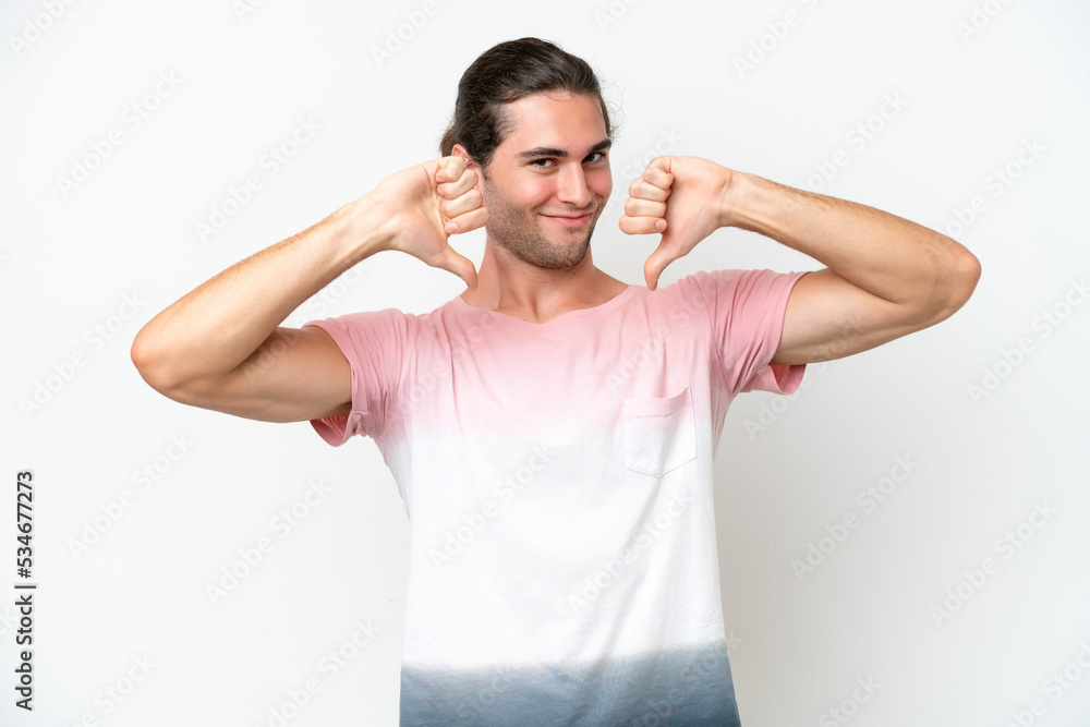 Caucasian handsome man isolated on white background proud and self-satisfied Caucasian handsome man isolated on white background proud and self-satisfied