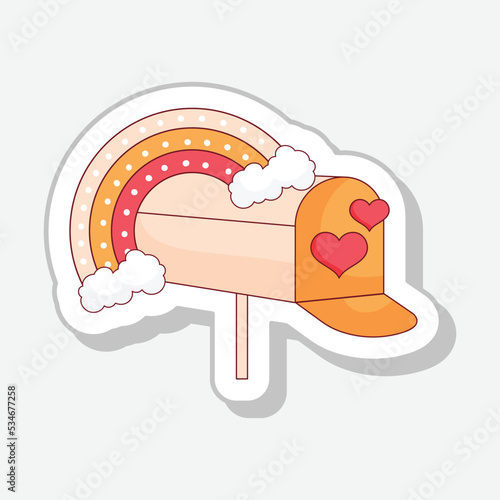 Isolated Letter Box With Rainbow Cloud Symbol In Flat Style.