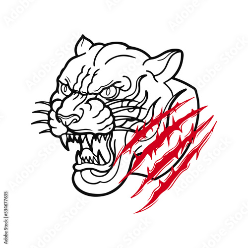 vector illustration of panther head with claw