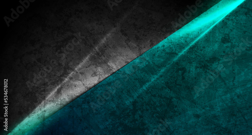 High contrast black and blue abstract glowing grunge background with smooth stripes. Vector design