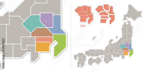 日本地図　関東地方　色分け　シンプル　 photo