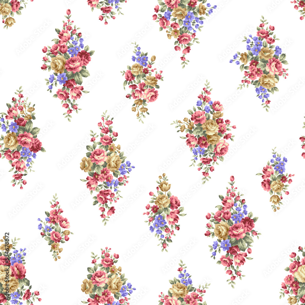 Seamless pattern with a beautiful bouquet of roses,