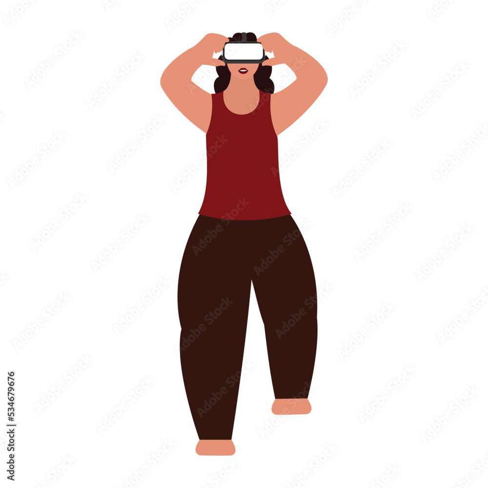 Young Woman Wearing VR Headset In Standing Pose. Young Woman Wearing VR Headset In Standing Pose.