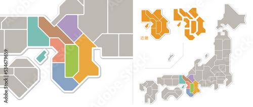 日本地図　近畿地方　色分け　シンプル photo