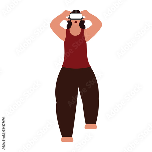 Young Woman Wearing VR Headset In Standing Pose. © Abdul Qaiyoom