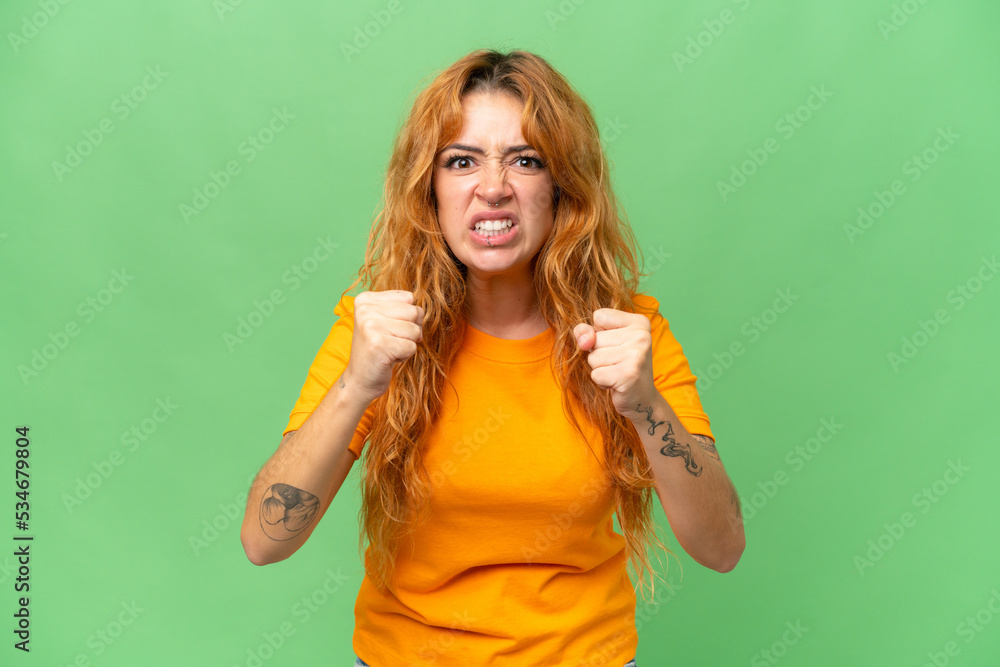 Young caucasian woman isolated on green screen chroma key background frustrated by a bad situation Young caucasian woman isolated on green screen chroma key background frustrated by a bad situation