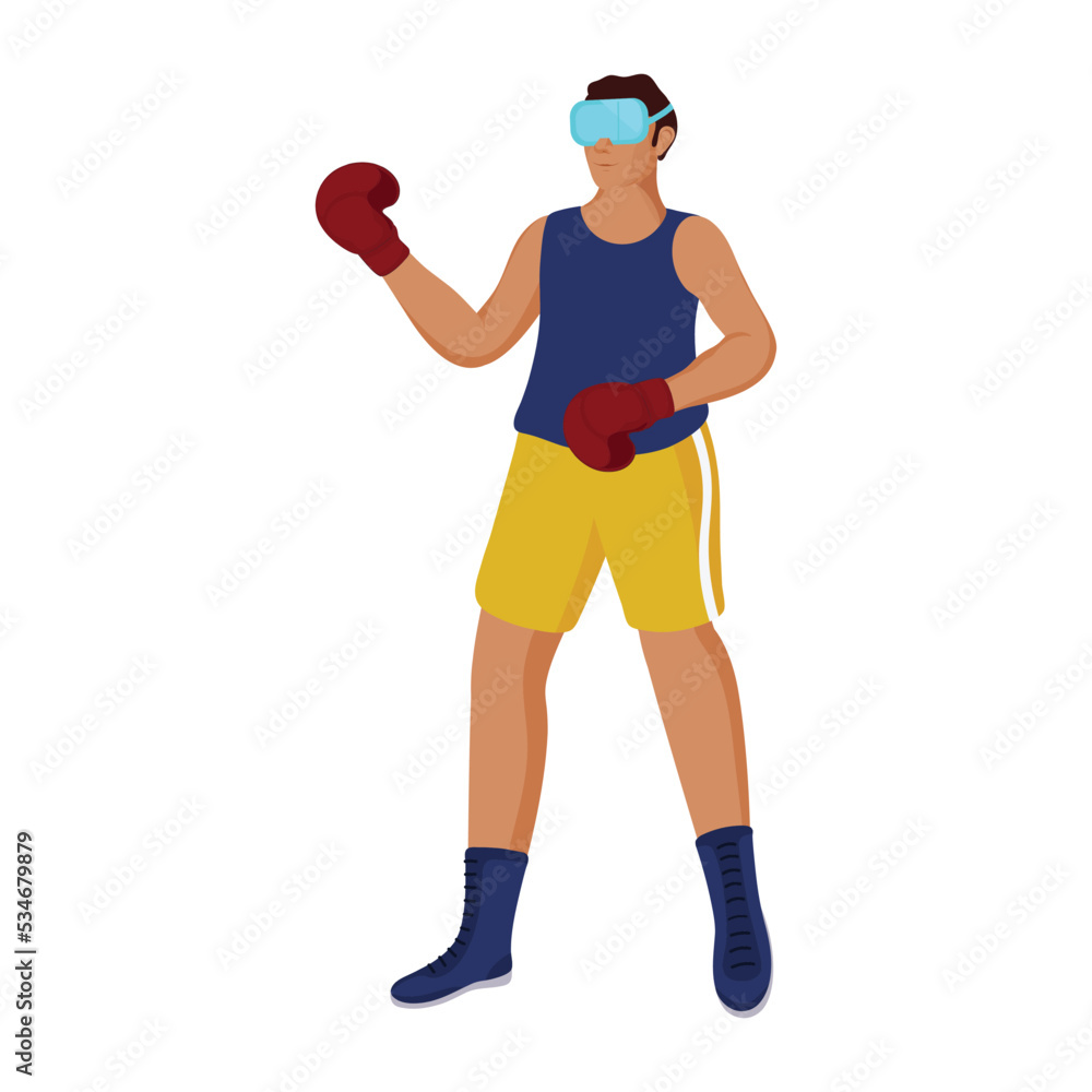 Boxer Man Wearing VR Headset With Boxing Gloves On White Background For Virtual Reality Game. Boxer Man Wearing VR Headset With Boxing Gloves On White Background For Virtual Reality Game.
