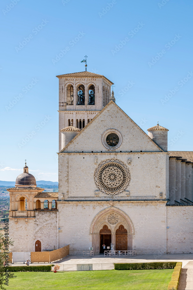 Facade of the ancient Basilica of San Francesco, Assisi, Perugia, Italy