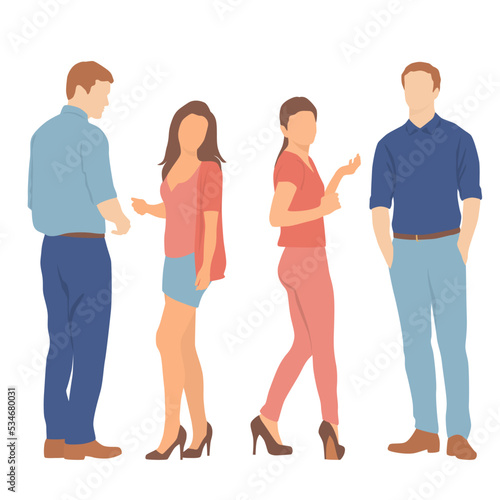  Set of young men and women  different colors  cartoon character  group of silhouettes of standing business people  students  the design concept of flat icon  isolated on white background