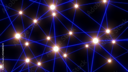 Abstract technology 3D background with neon glowing blue lines on black, plexus science graph