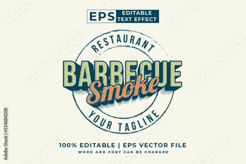 Editable text effect barbecue smoke logo 3d vintage style premium vector